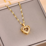 Double-Layer Rhinestone Love Necklace – Titanium Steel Pendant for Women